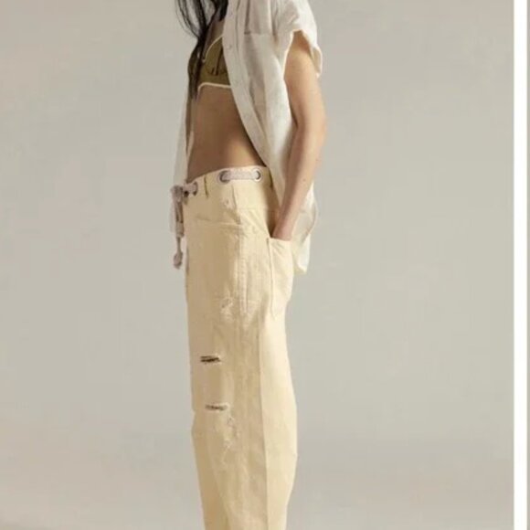 Free People We the Free Moxie Pull on Barrel Jean Lemon Butter Yellow Pant - Picture 4 of 5